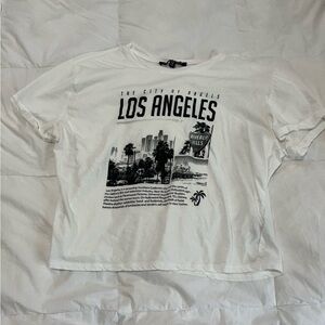 White Los Angeles cropped tee shirt.
